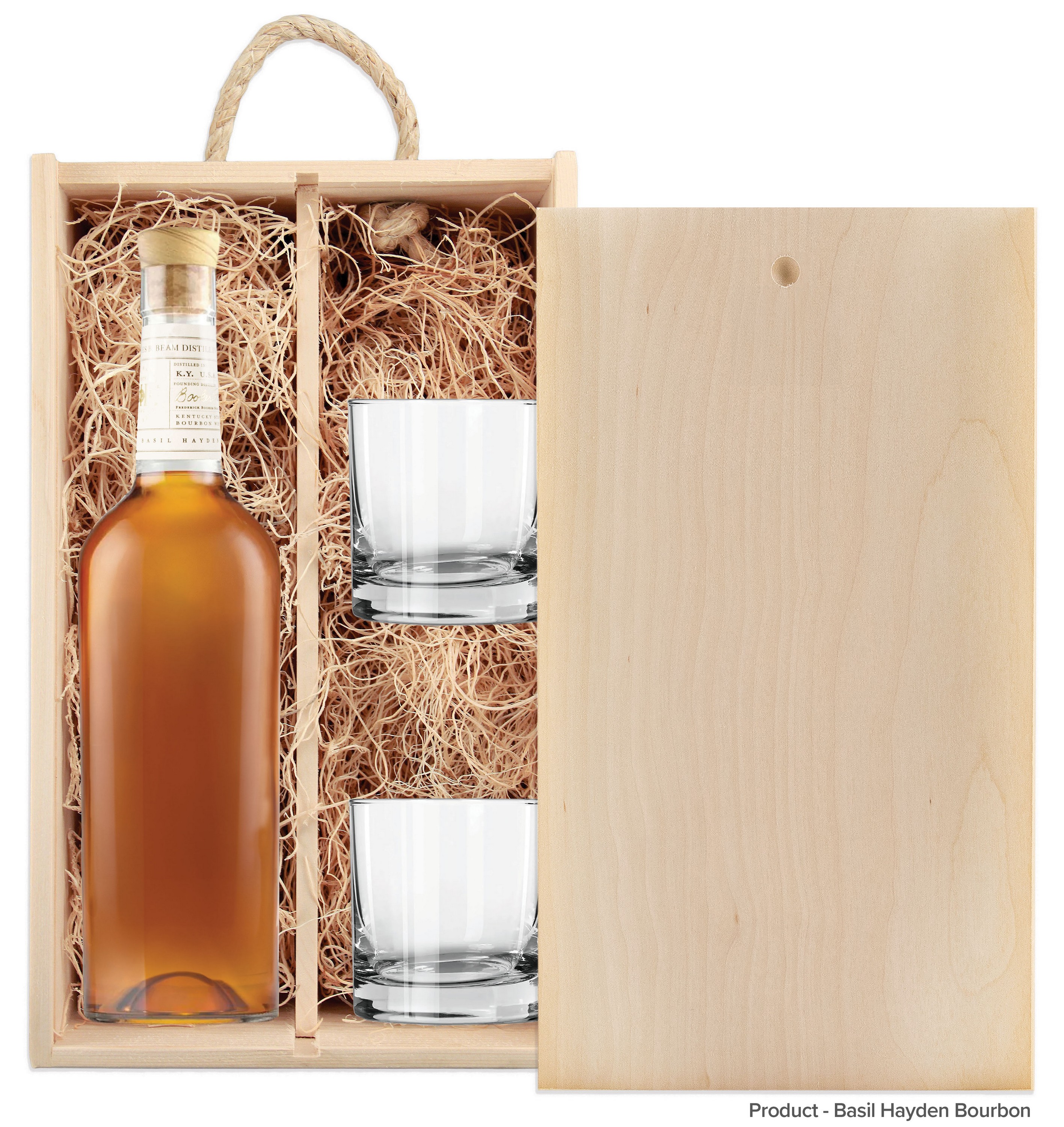 Laser-Engraved Double Wood Box with Two Etched Rocks Glasses view 2
