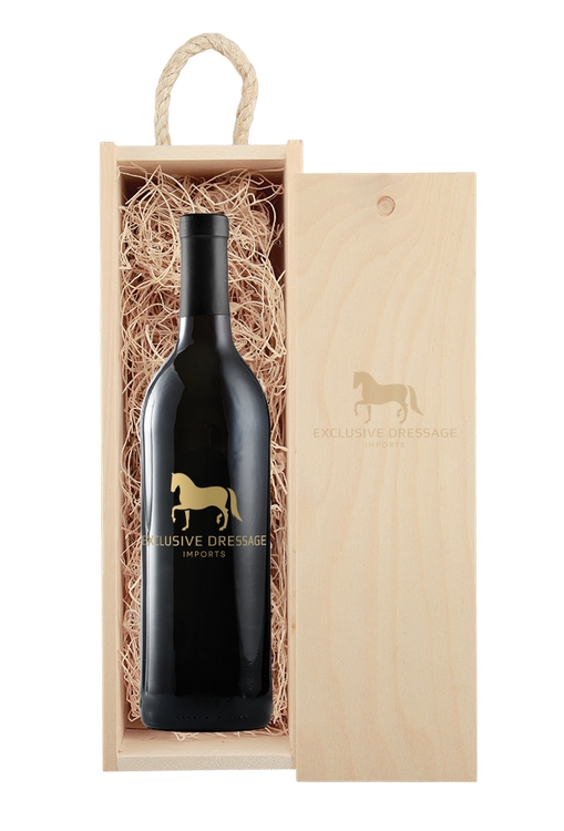 Laser-Engraved Wood Box w/Custom Etched Red Wine Bottle