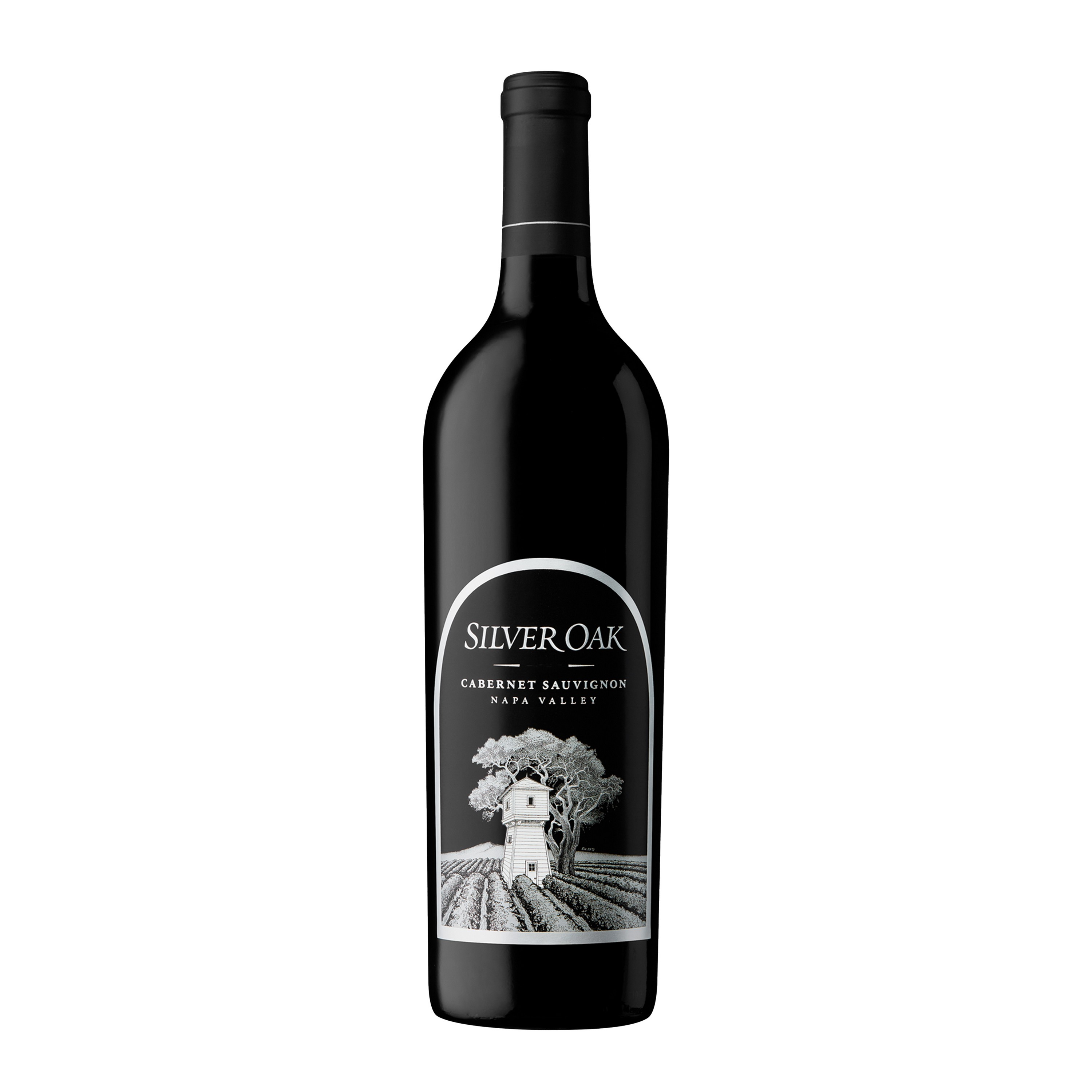 Etched Silver Oak Napa Valley Cabernet Red Wine Bottle