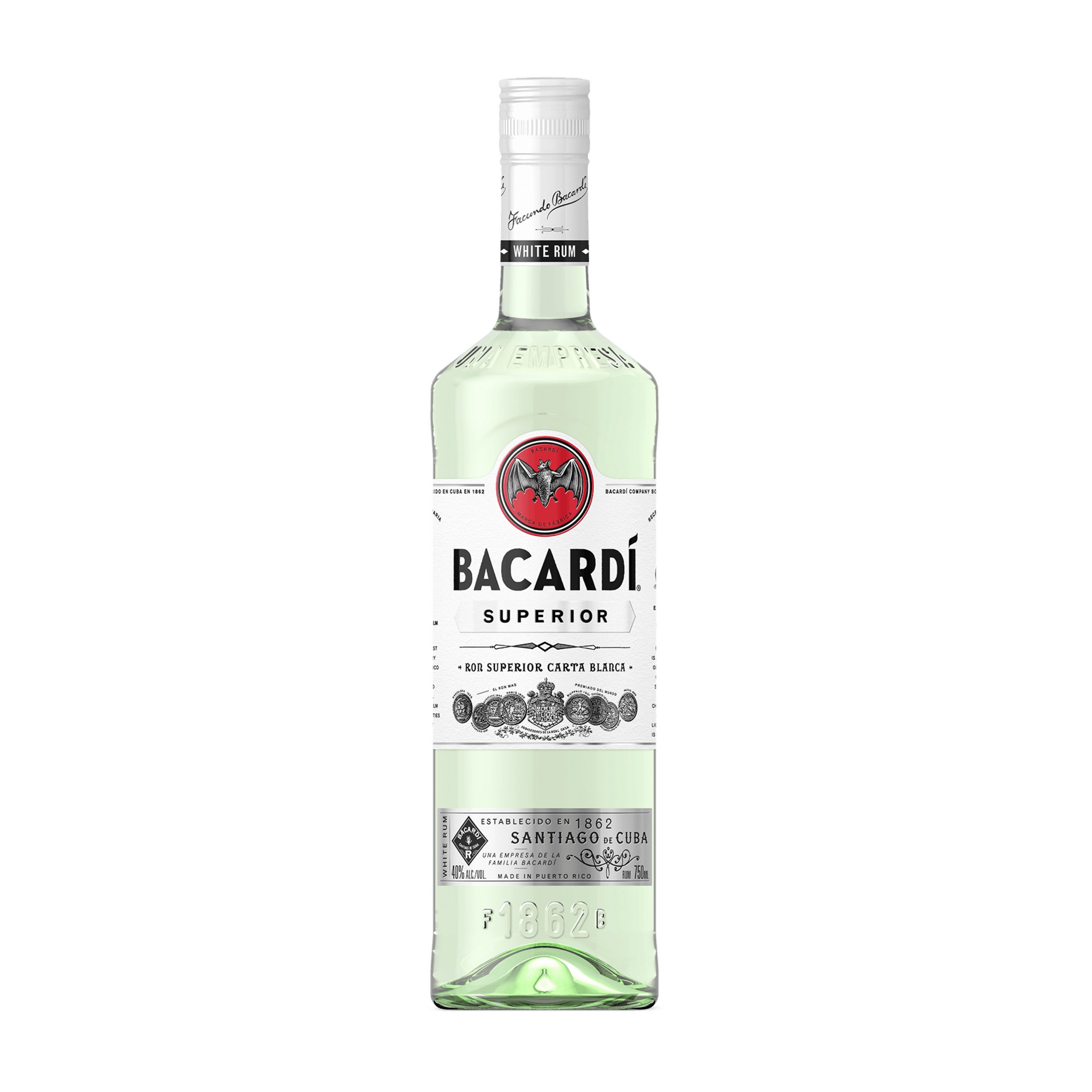 Etched Bacardí Superior White Rum Liquor Bottle
