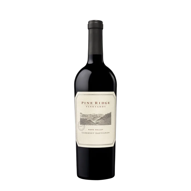 Etched Pine Ridge Cabernet Red Wine Bottle