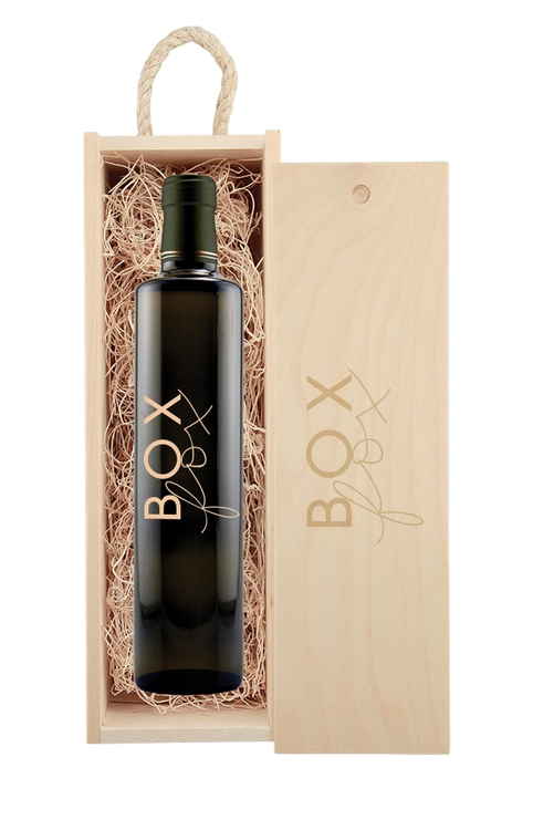 Laser-Engraved Wood Box w/Custom Etched Olive Oil w/1 Color Fill