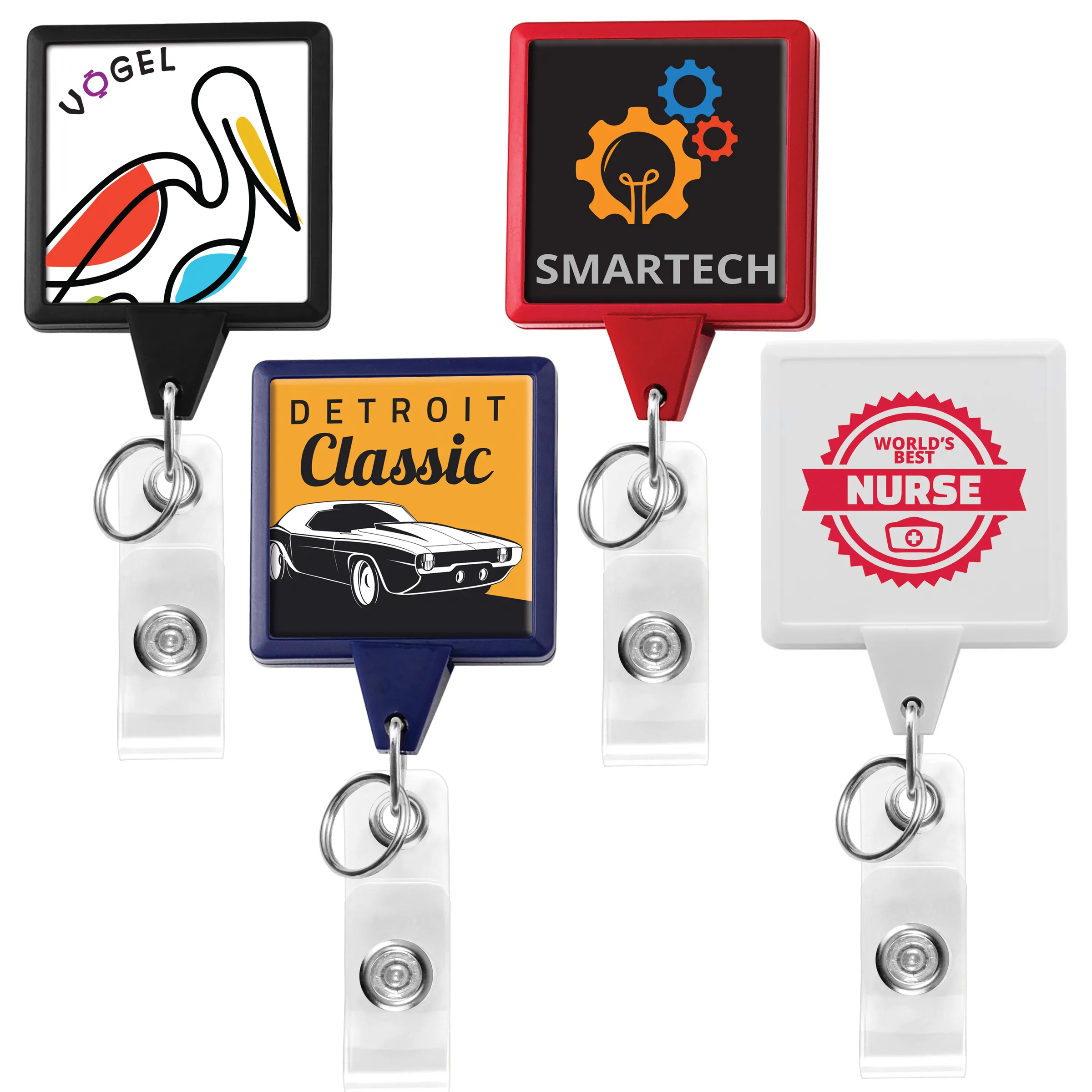 Square Dual Back Retractable Badge Reel