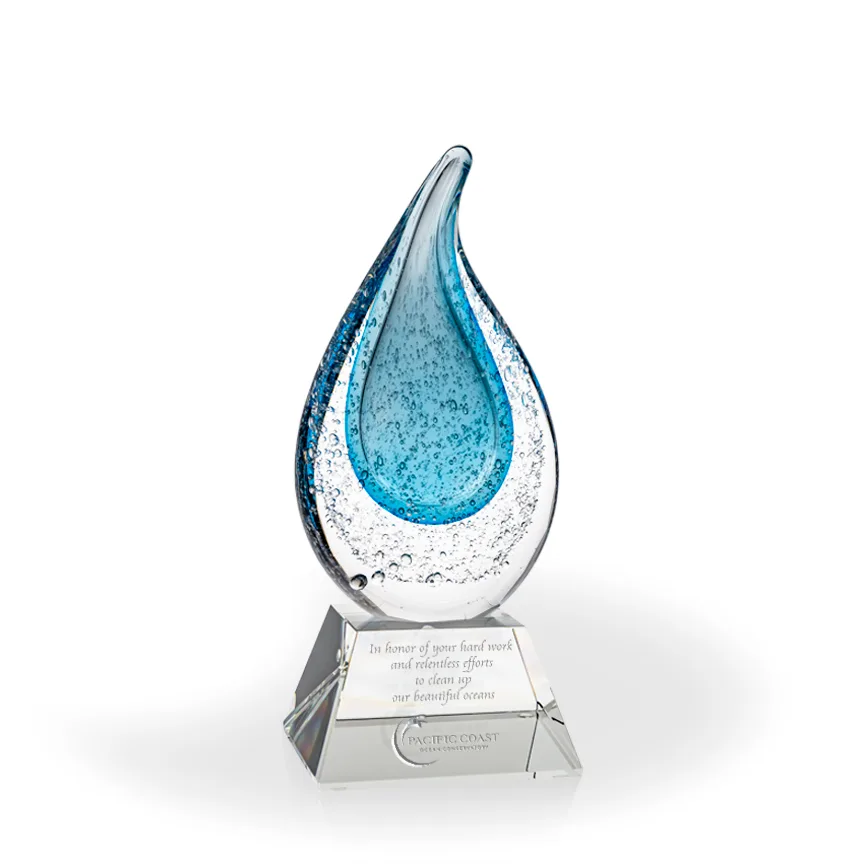 Rainey Blue Flame Art Glass Award - Clear Pyramid Base