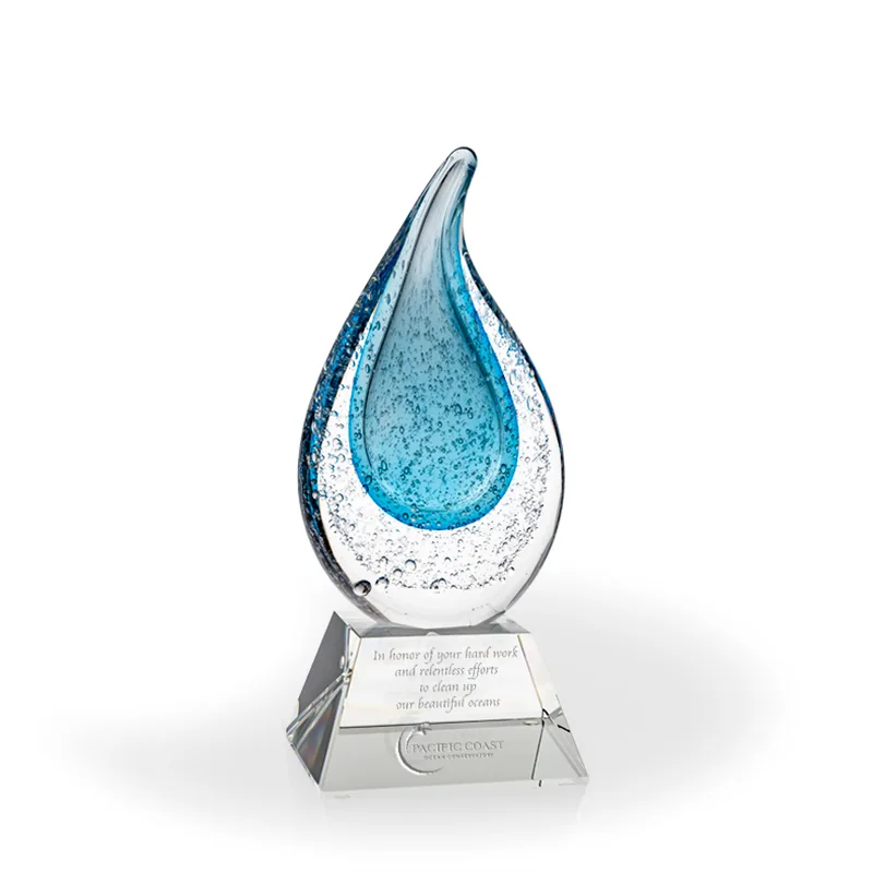 Rainey Blue Flame Art Glass Award - Clear Pyramid Base