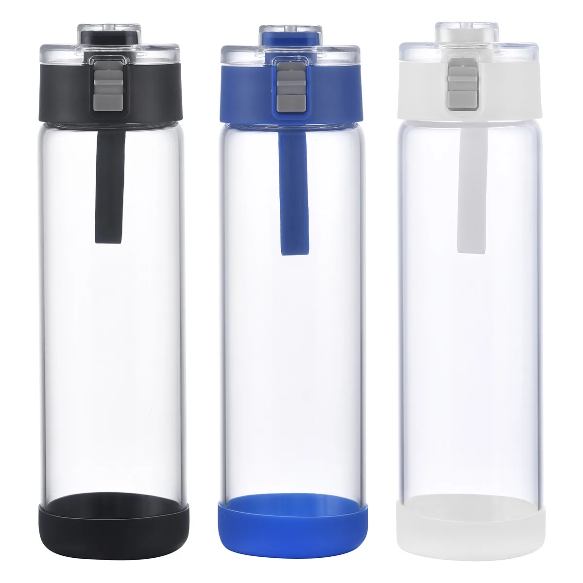 Hector 22 oz Push-Button Glass Bottle w/ Silicone Strap & Base view 2