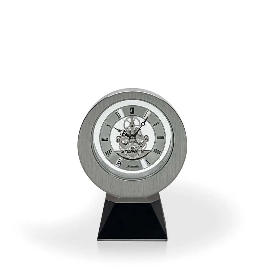 Nako Brushed Metal Desk Clock with Black Crystal Base view 2