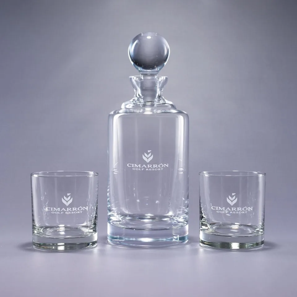Uptown/Deluxe Crystal Bar Set w/Decanter & 2 Rocks Glasses