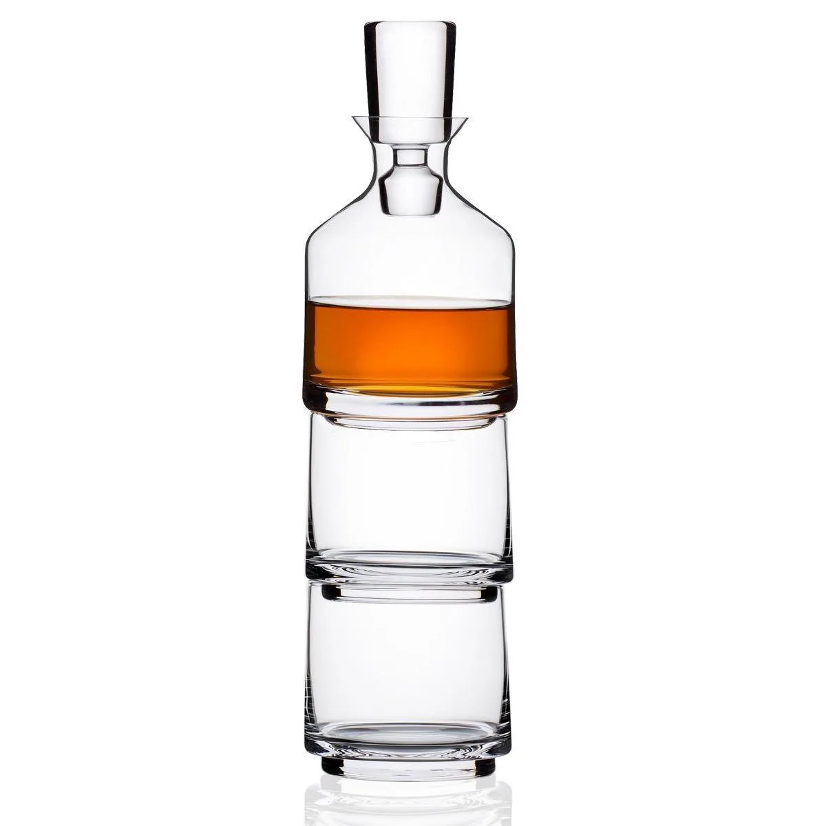 Wine Enthusiast Three-In-One Stacking Decanter & Whiskey Glasses Set - Not Personalized