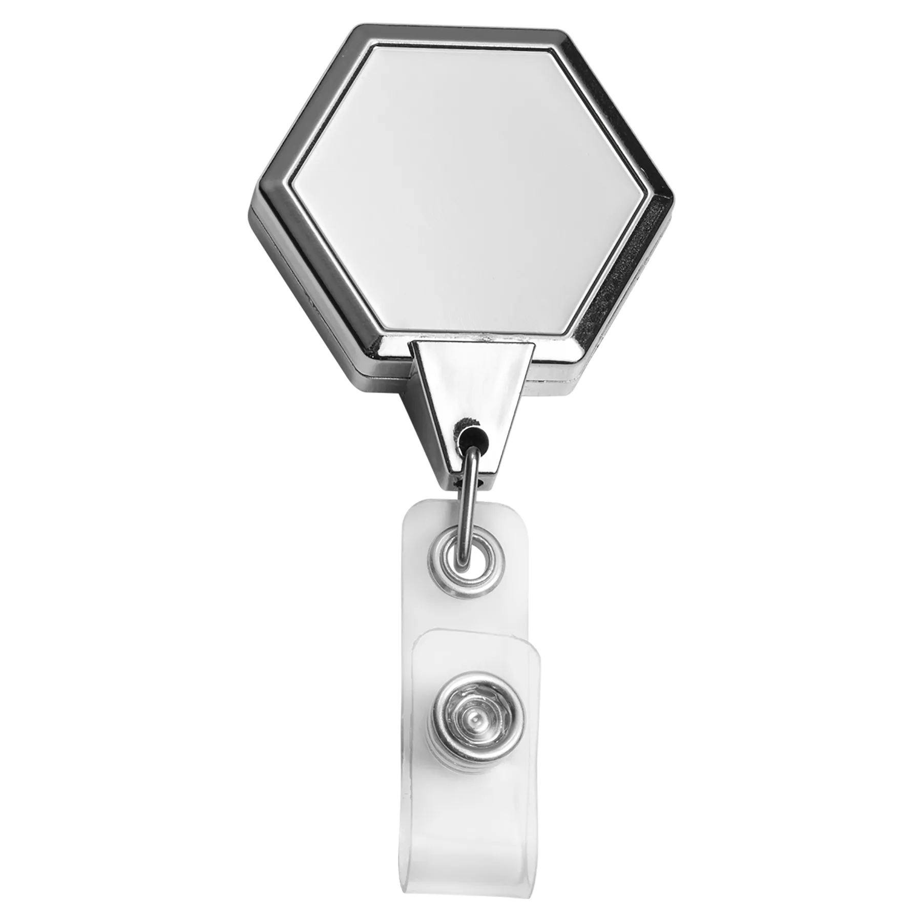 Chrome Jumbo Hexagon Retractable Badge Reel view 2