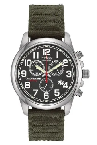 Citizen® Men's Chandler Eco-Drive® Watch w/Military Green Strap & Black Dial