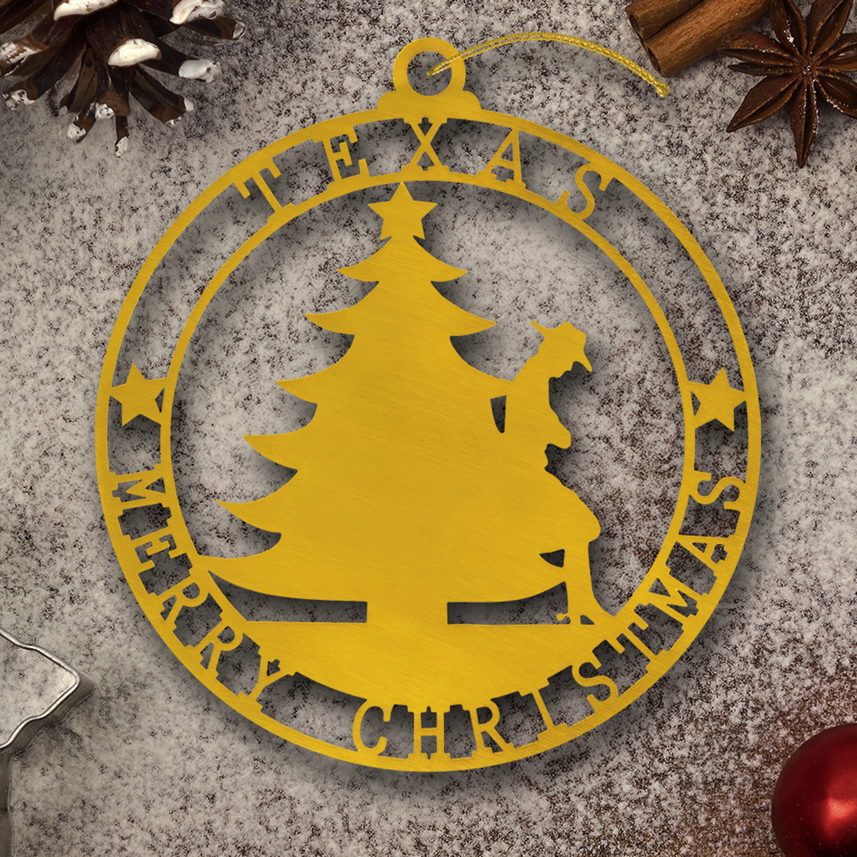 Custom Etched Brass Holiday Ornaments (Various Sizes)