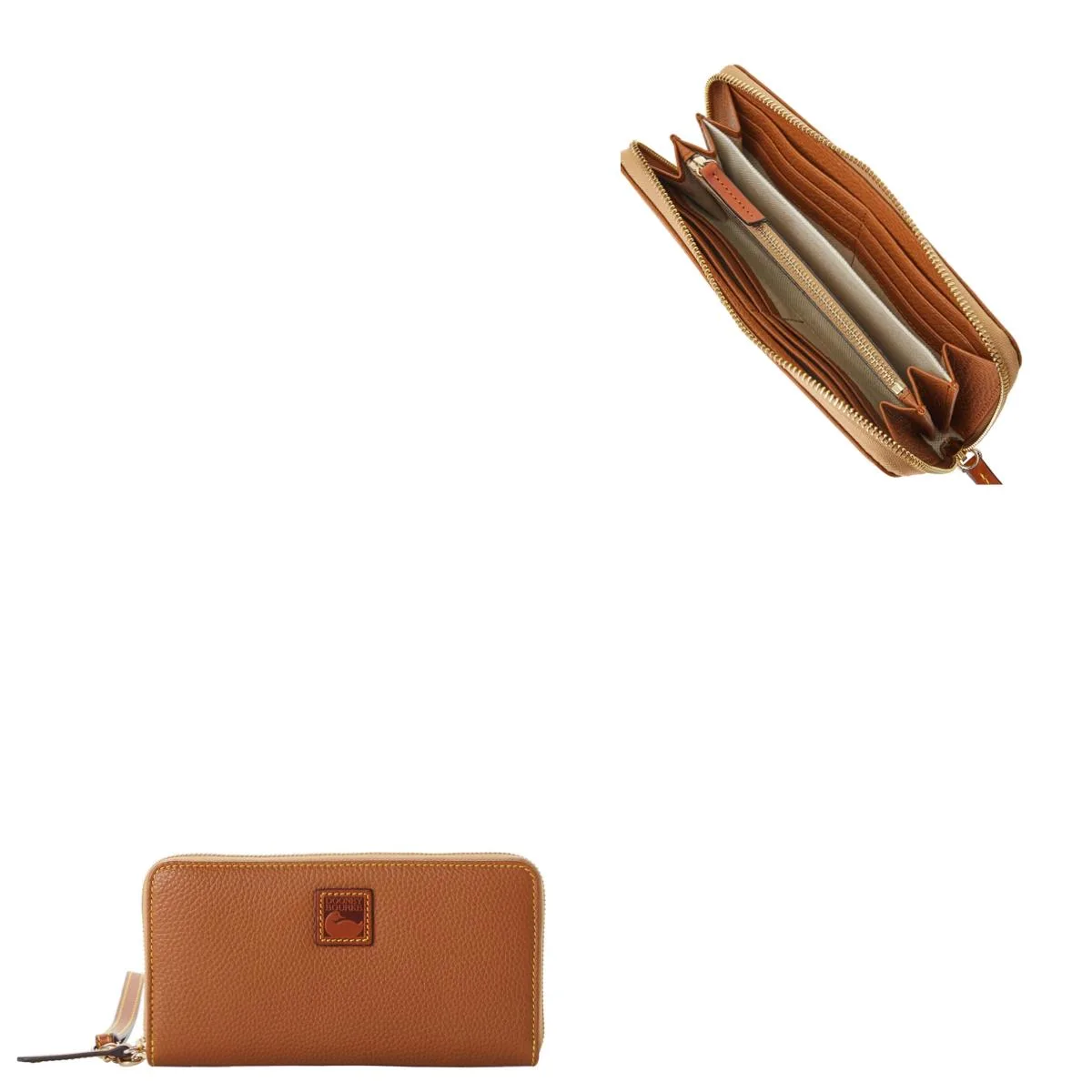 Dooney & Bourke Pebble Grain Large Zip Around Wristlet - Caramel Brown