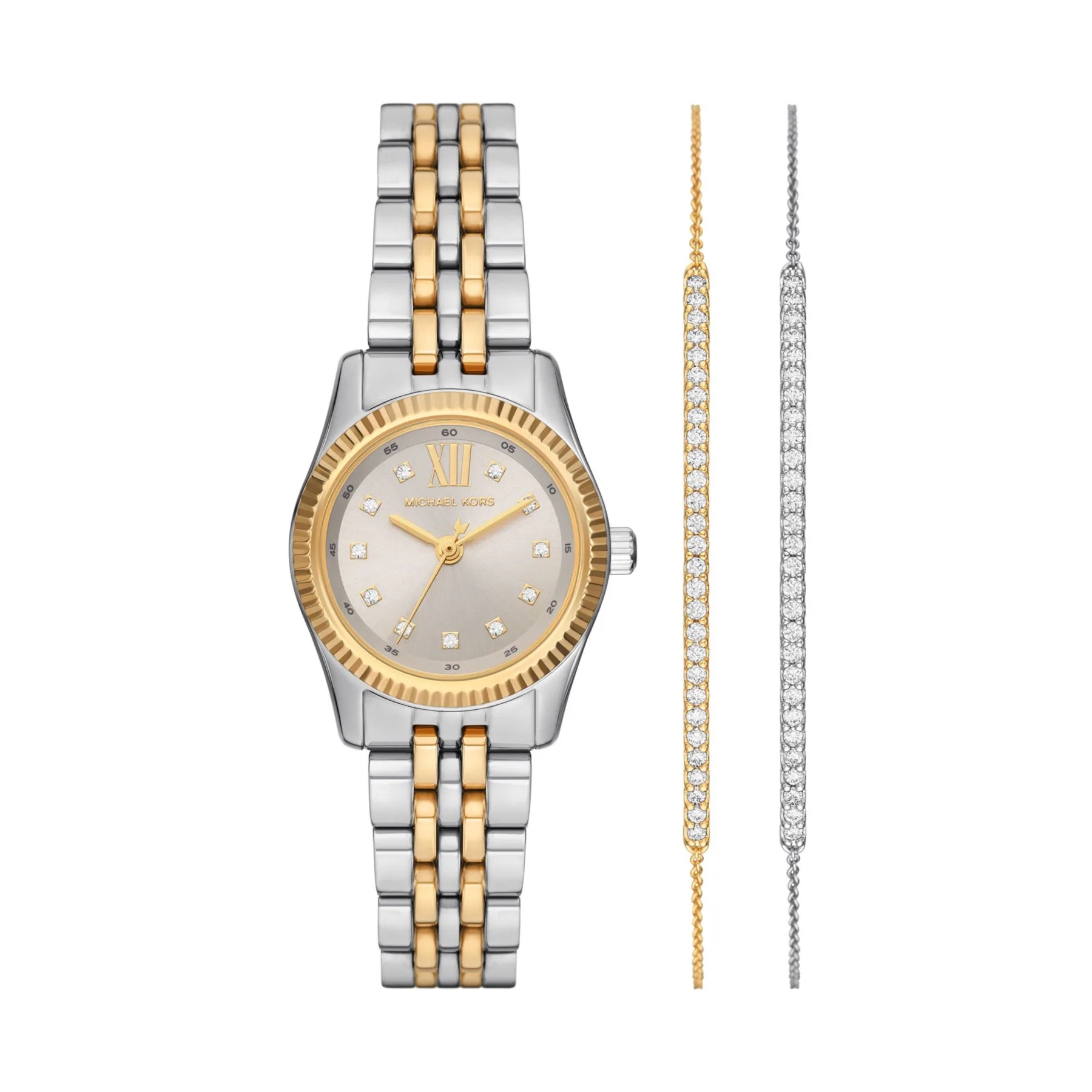 Michael Kors Women's Lexington Pave Two-Tone Watch and Slider Bracelet Gift Set