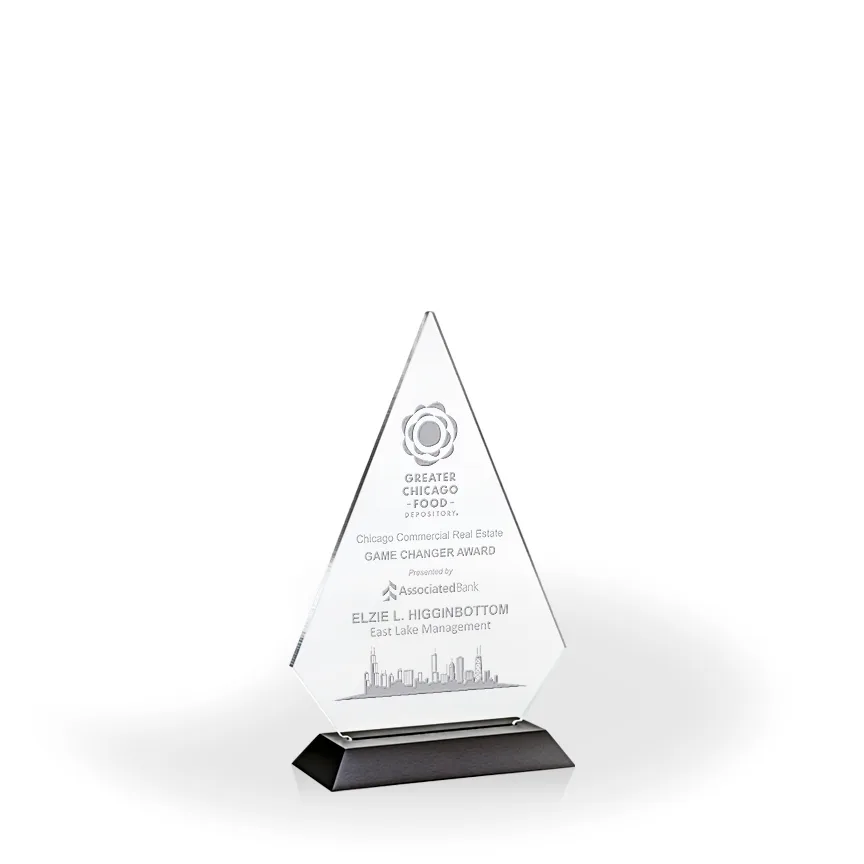 Brilliant Diamond Award with Black Wood Base, Medium - Engraved