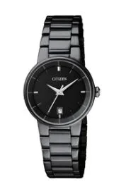 Citizen® Ladies' Quartz Black Ion Plated Stainless Steel Watch w/Black-Tone Dial
