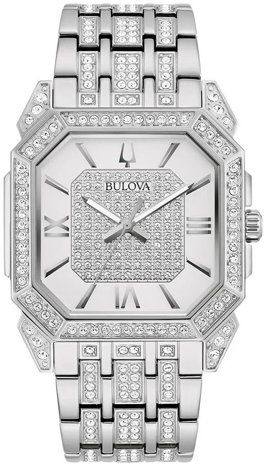 Bulova Watches Men's Crystal Octava Silver-Tone Stainless Steel Bracelet Watch Silver-Tone Dial