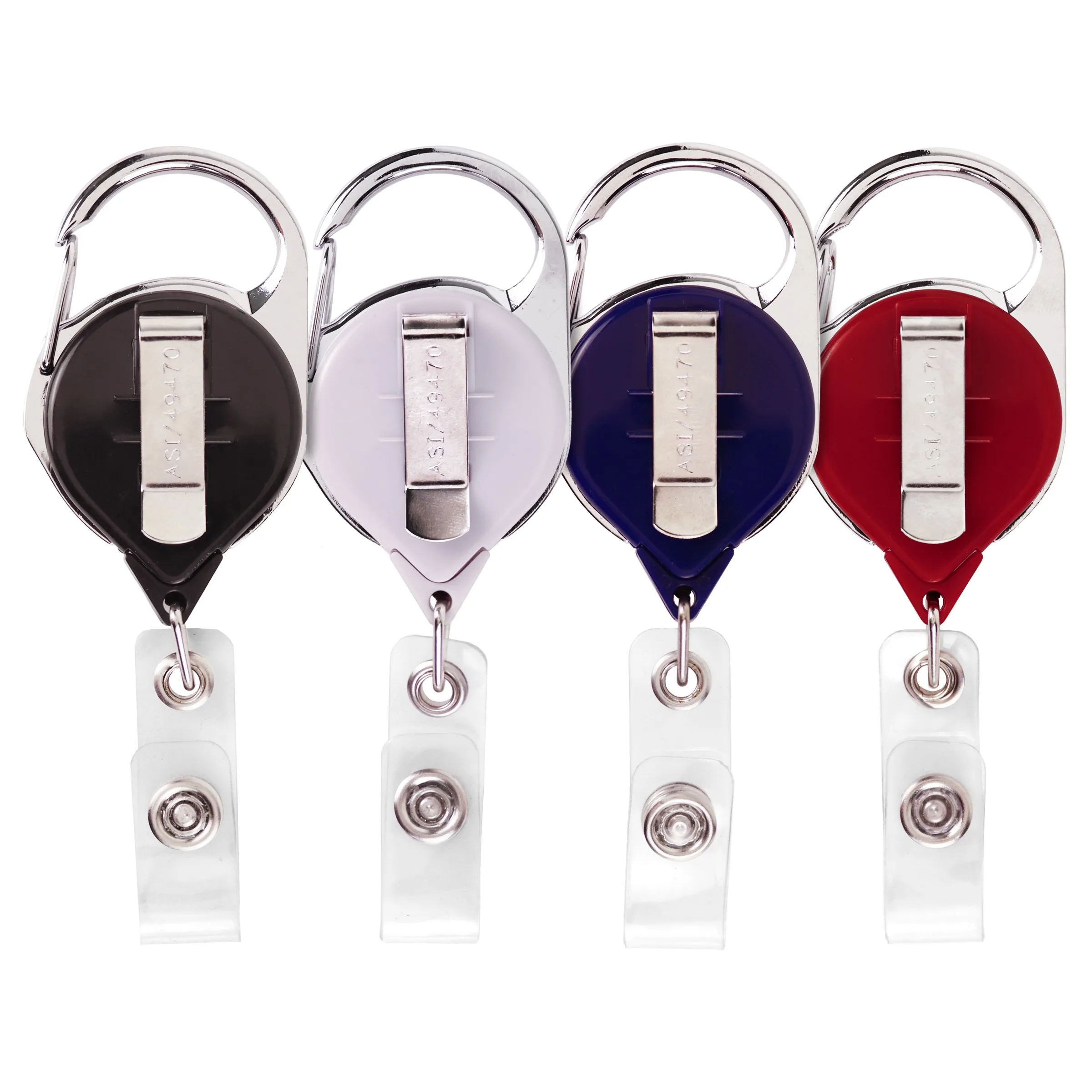 Carabiner Retractable Badge Reel w/belt clip, solid color view 2