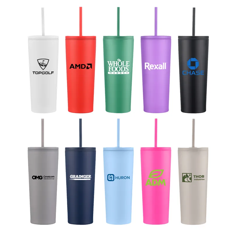 24 Oz. Double Wall Mug with Straw