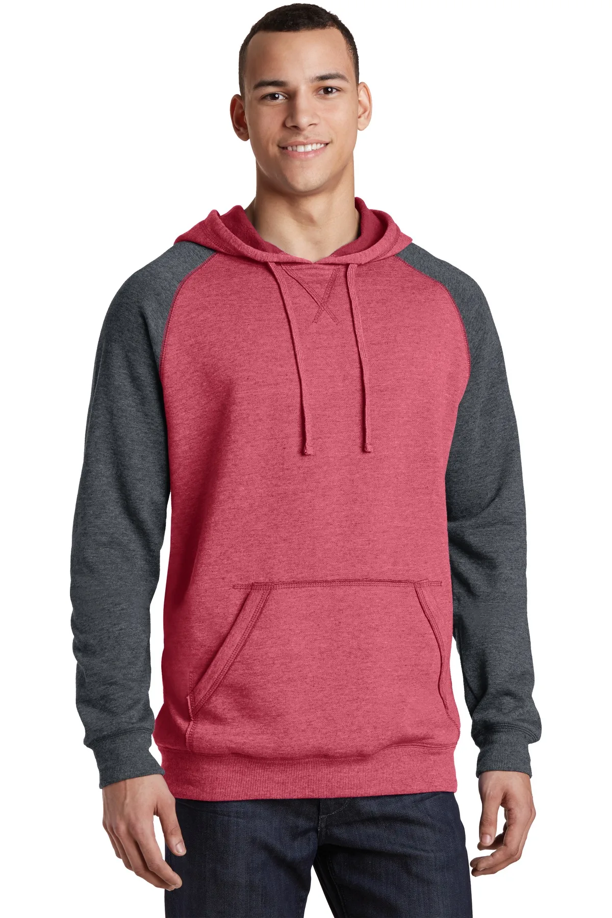 District® Young Mens Lightweight Fleece Raglan Hoodie.