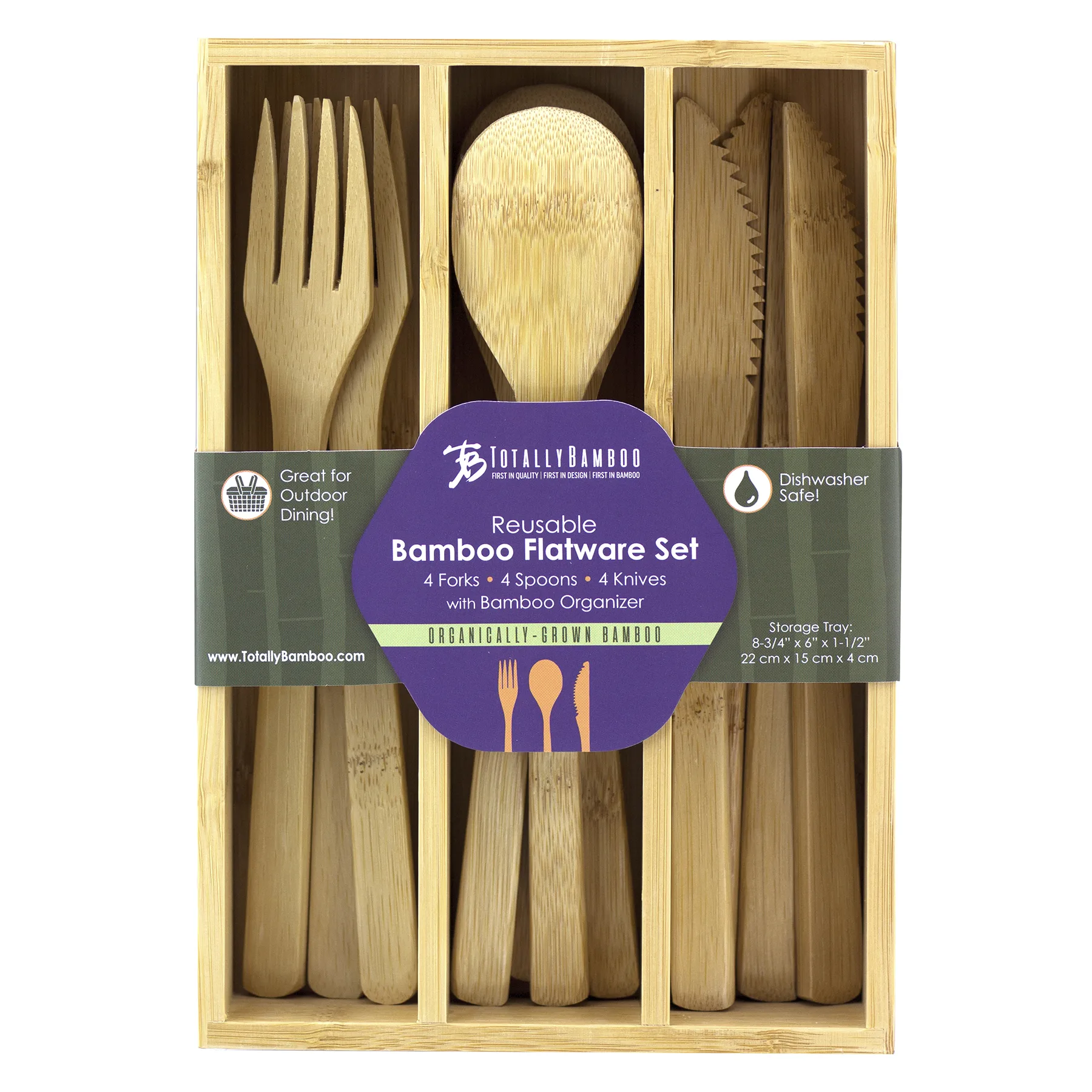 12 Piece Reusable Bamboo Flatware Set in Storage Case view 2