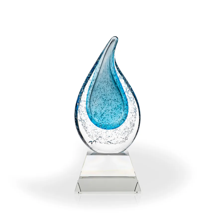Rainey Blue Flame Art Glass Award - Clear Pyramid Base view 2