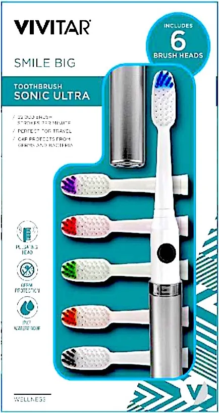 Health Beauty & Fitness Vivitar Sonic Travel Toothbrush w/6 Brush Heads