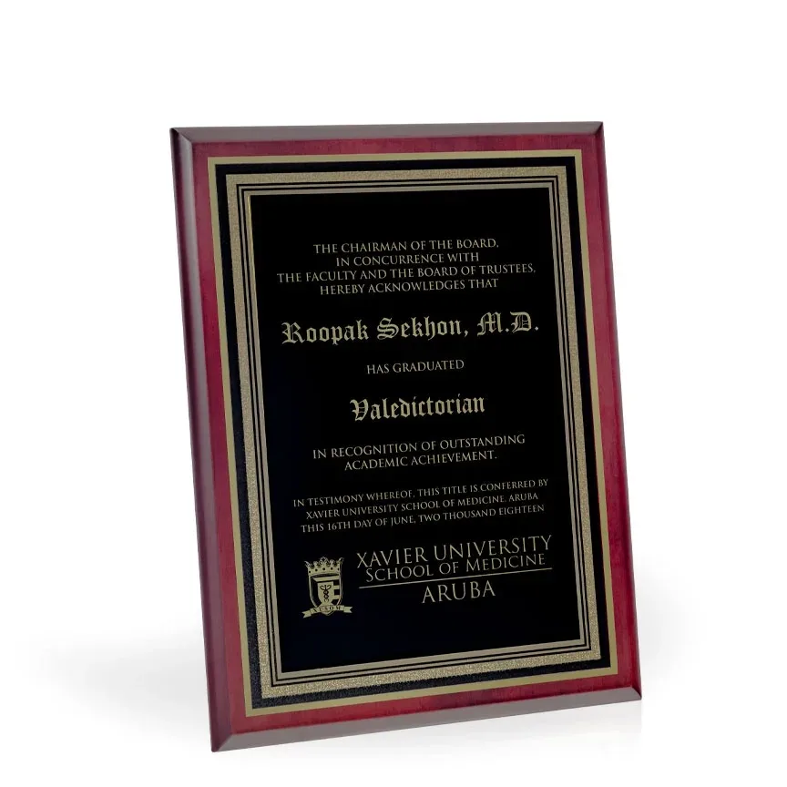 Carlos Mahogany Finish Award Plaque, view 3