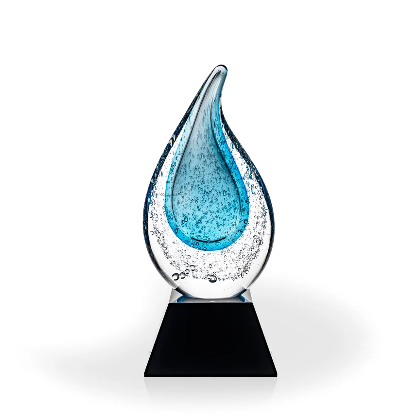 Rainey Blue Flame Art Glass Award - Black Pyramid Base view 2