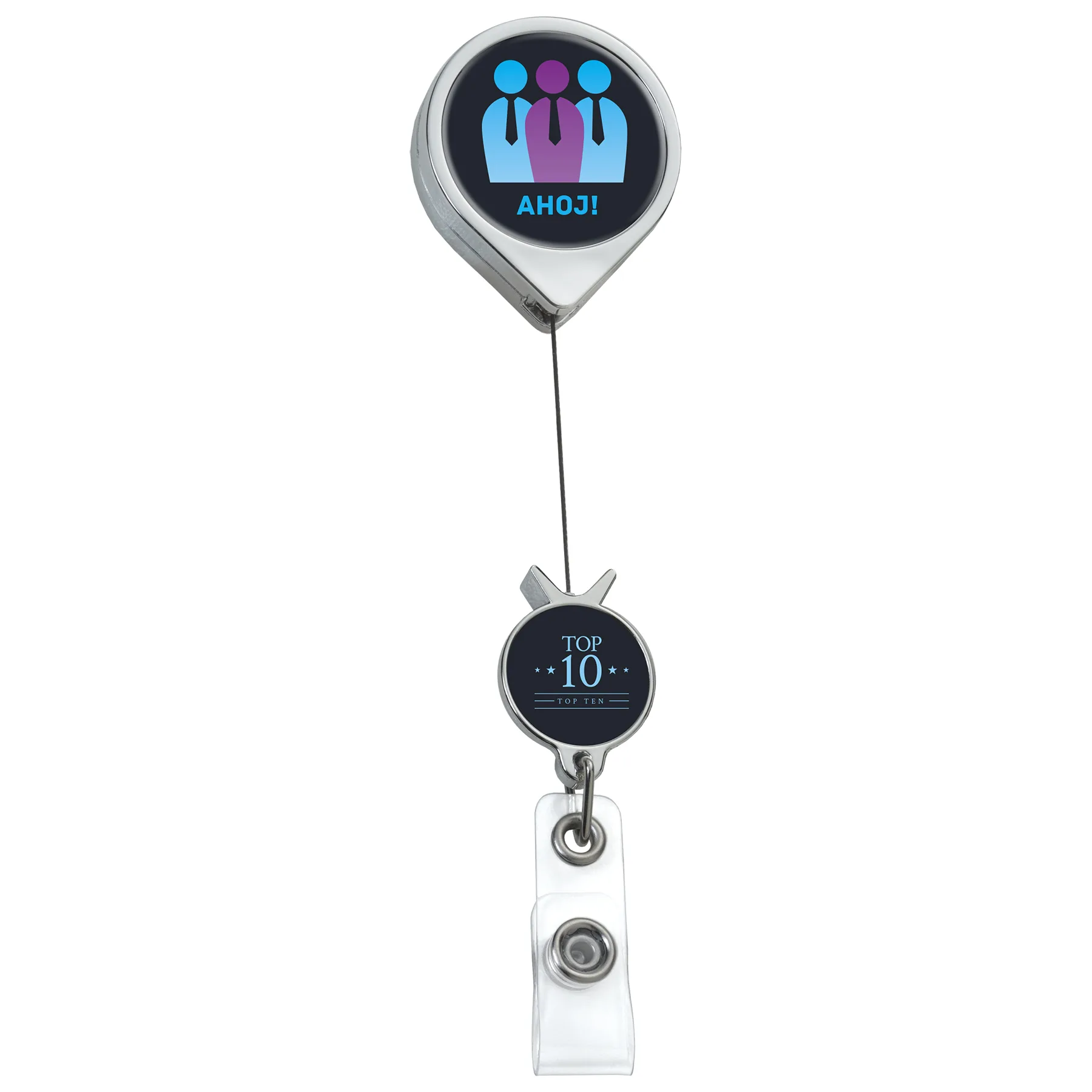 Chrome Double Up Round Retractable Badge Reel view 4