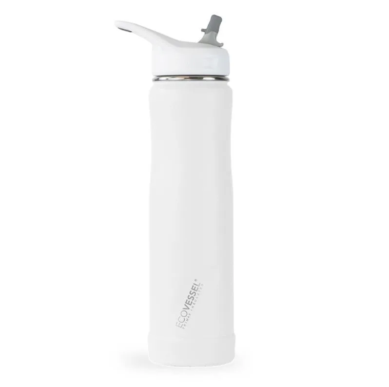 EcoVessel Summit 24 Oz Insulated Ss Straw Water Bottle - Whiteout