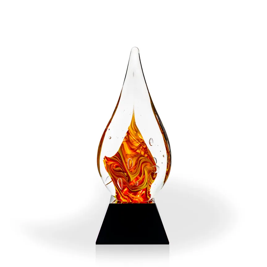 Glimmer Flame Art Glass Award - Black Pyramid Base view 2