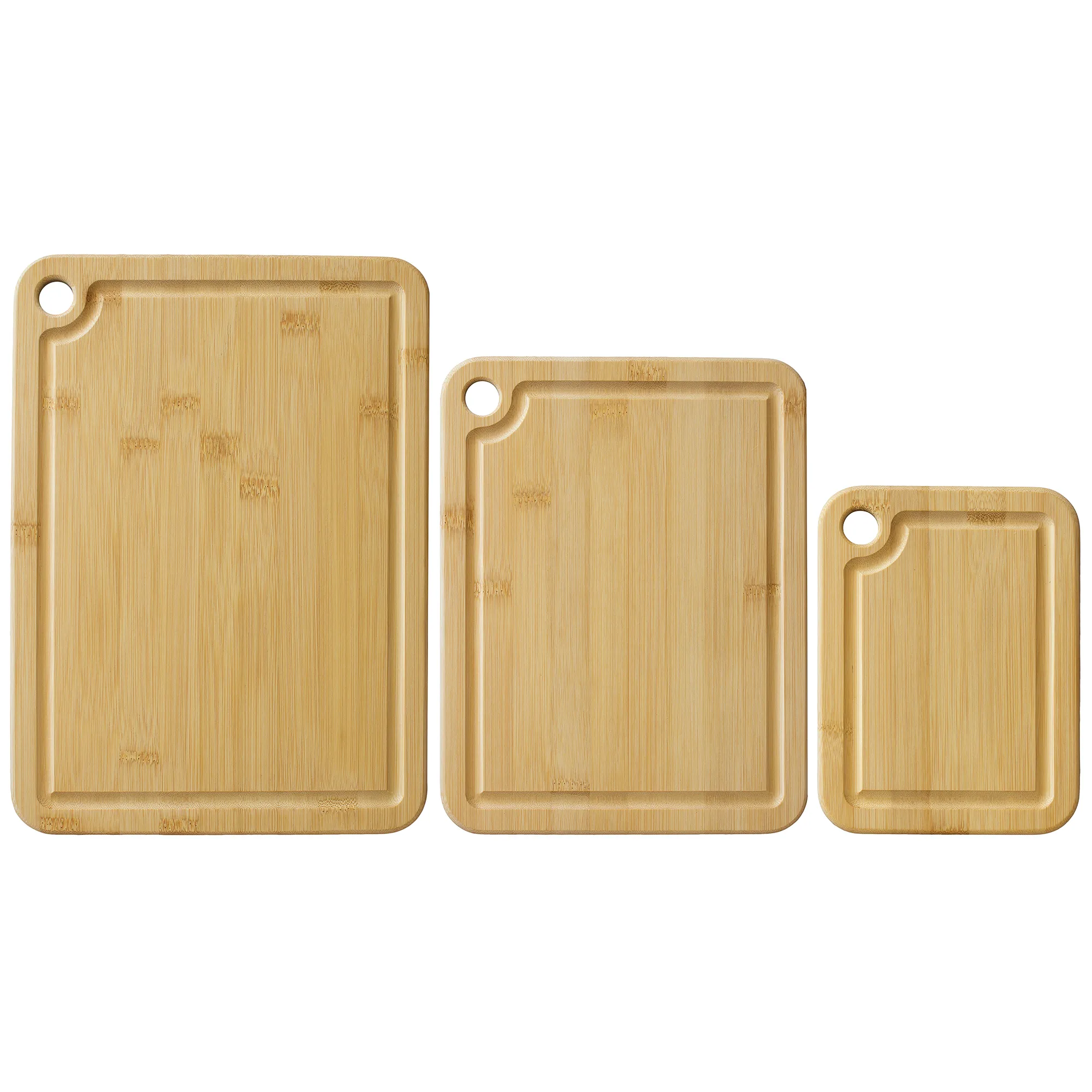 3Pc Bamboo Cutting & Serving Board Set with hanging holes view 2