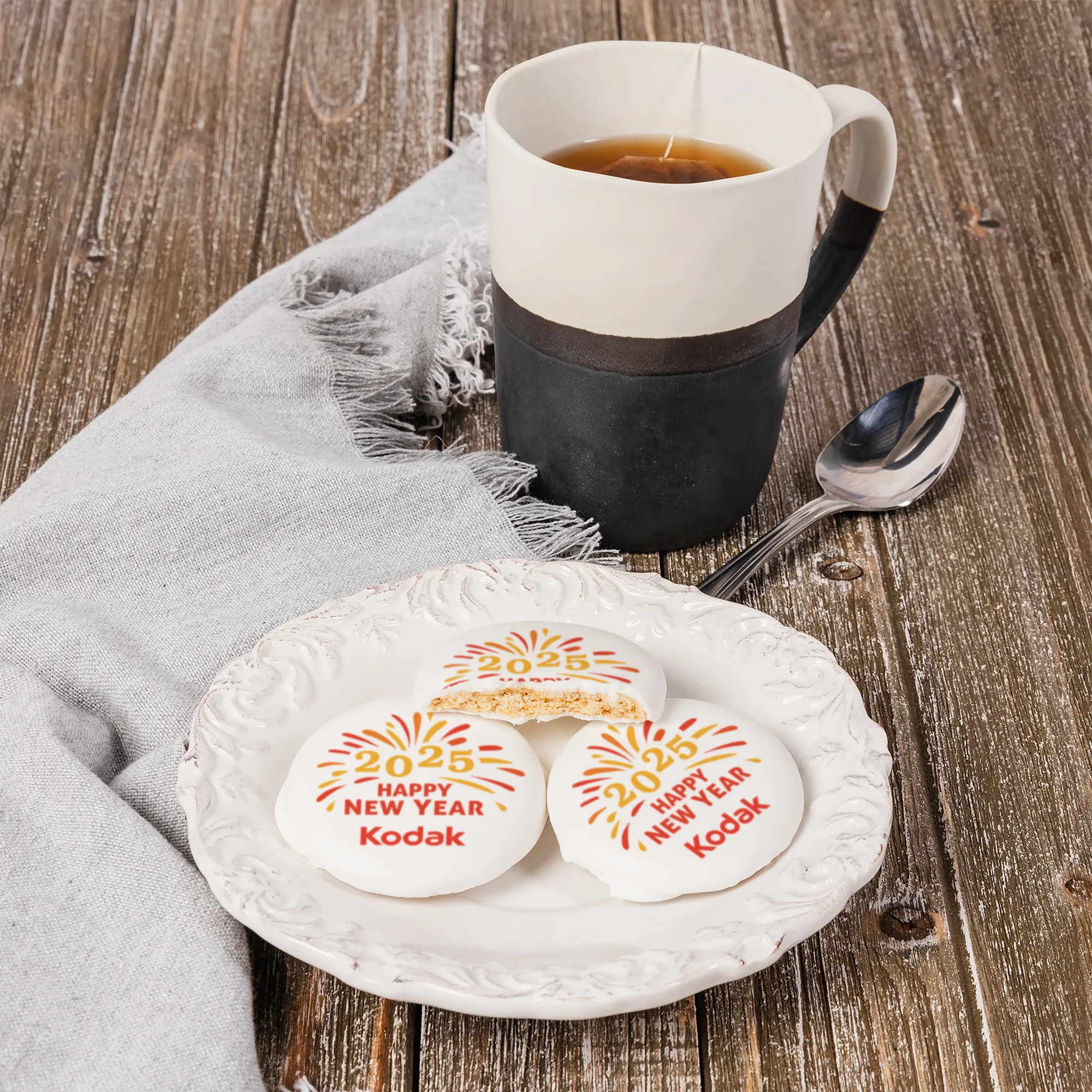 Iced Round Vanilla Cookie- Custom Logo view 2
