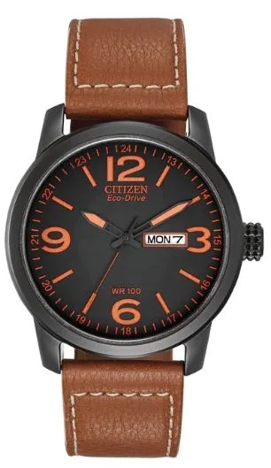 Citizen® Men's Military Style Eco-Drive® Watch w/Black Case & Orange Accents