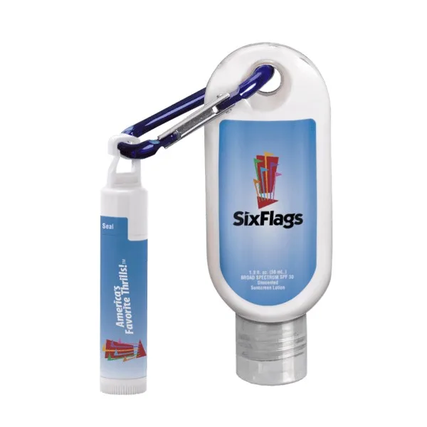 1.9 oz SPF 30 Sunscreen with Carabiner and SPF 15 Lip Balm in White Tube with Hook Cap view 6