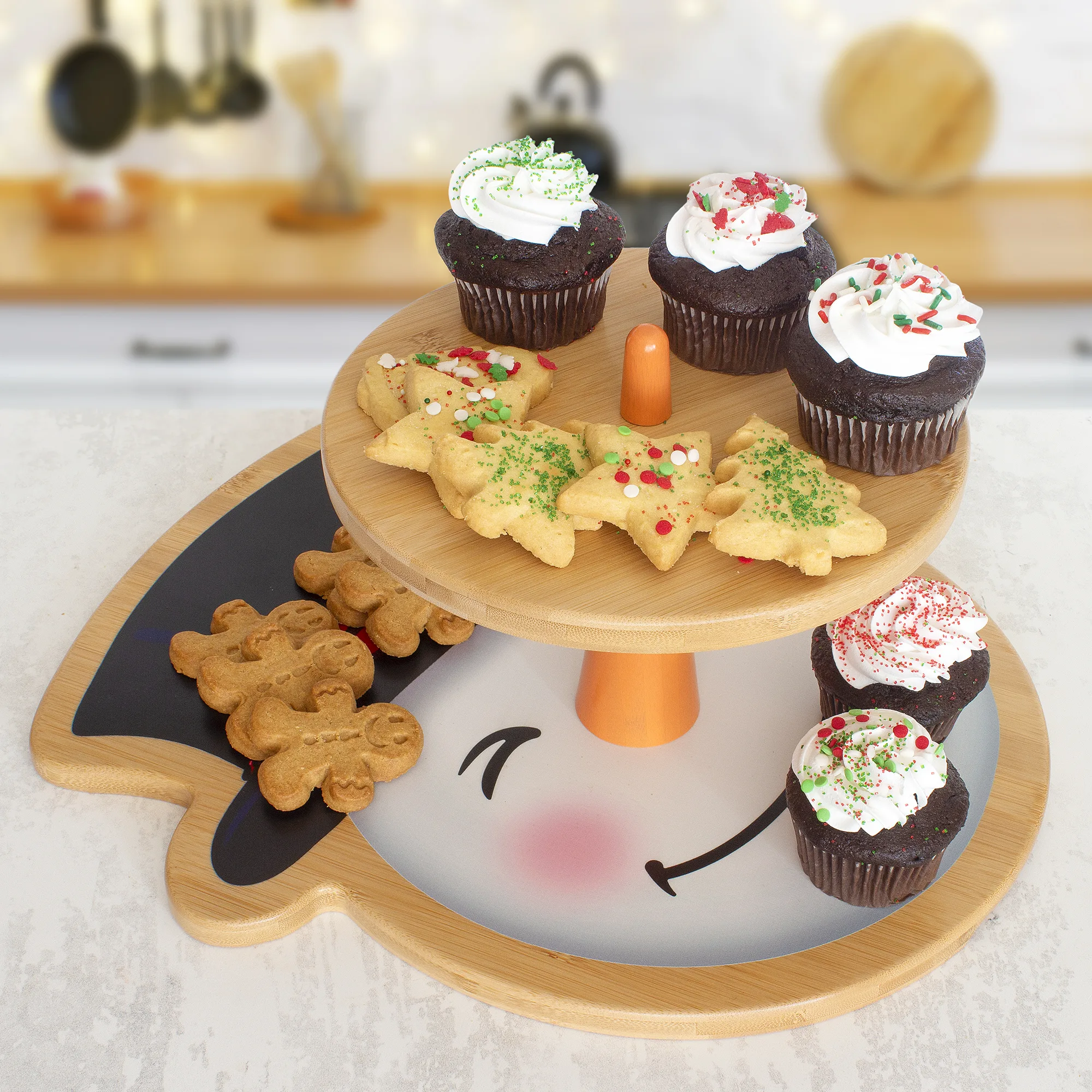 Snowman Bamboo 2-Tiered Serving Stand view 4