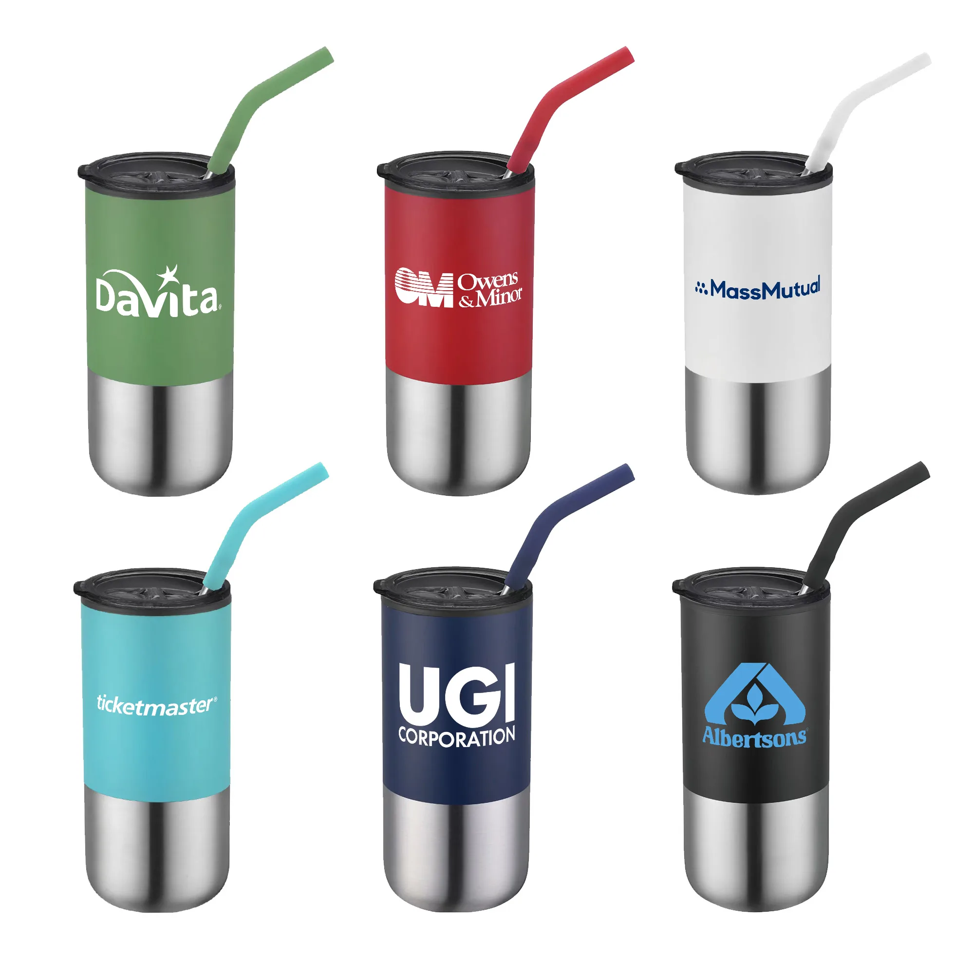 16 Oz. Double Wall Tumbler w/Silicone Sip Steel Straw
