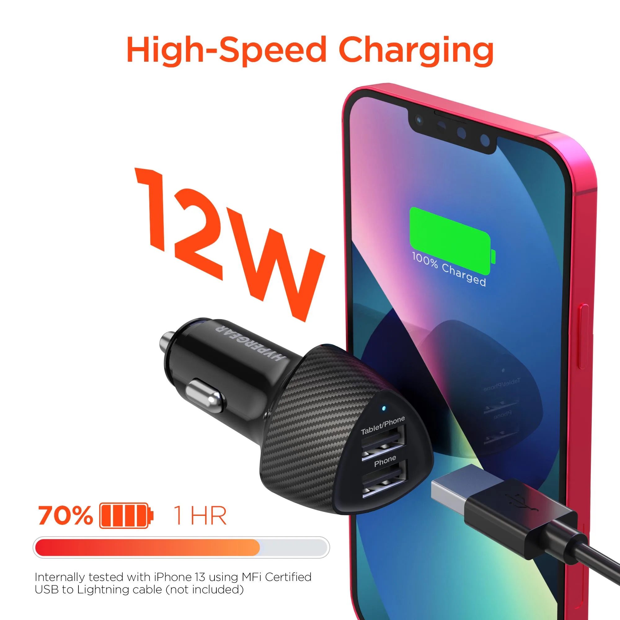 HYPERCEL Hypergear Speedboost 12W Usb + 5W Usb Car Charger - Black