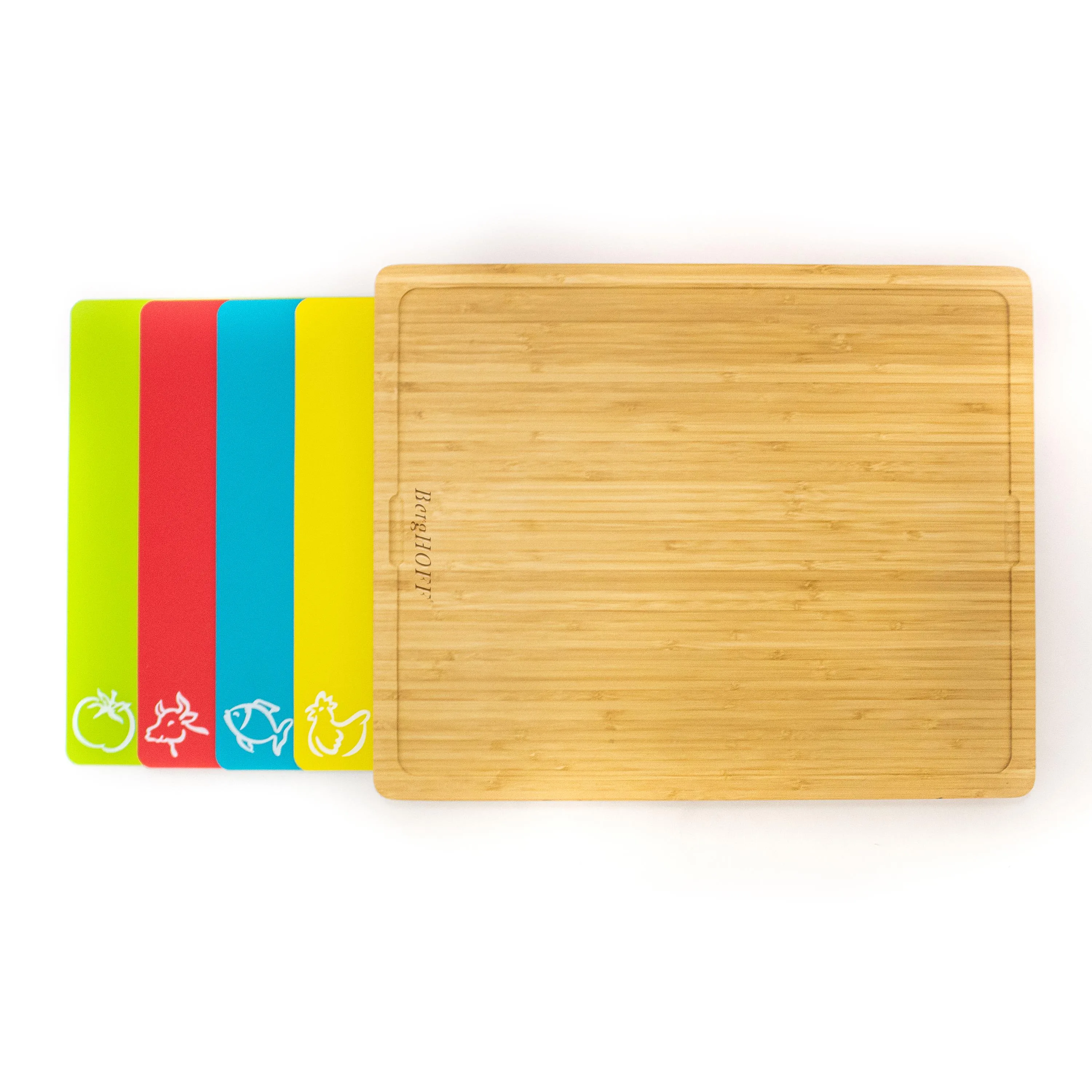 BergHoff Bamboo 4Pc Cutting Board Set, 4 Multi-Colored Inserts, 16.5X13.4X1.5"