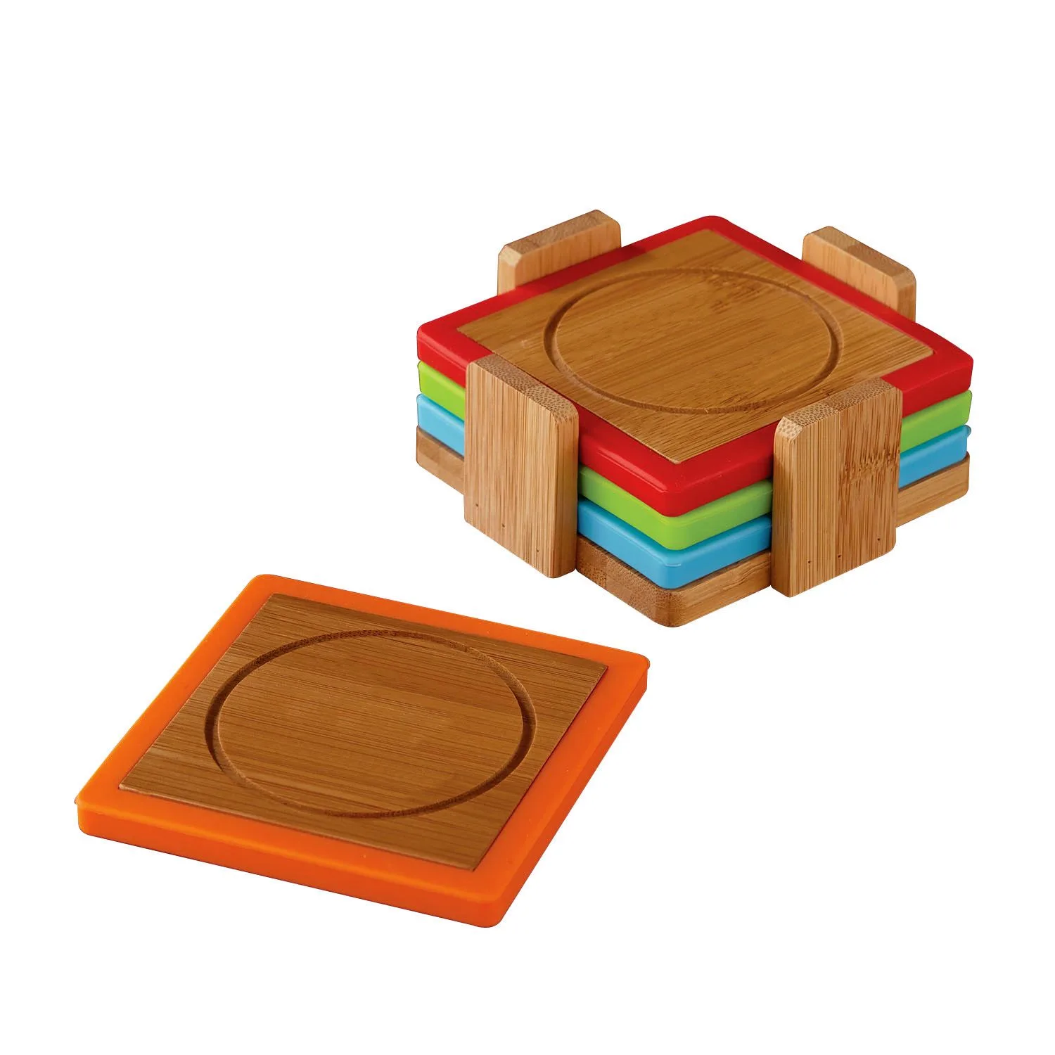 Bamboo and Silicone Coaster Set view 2