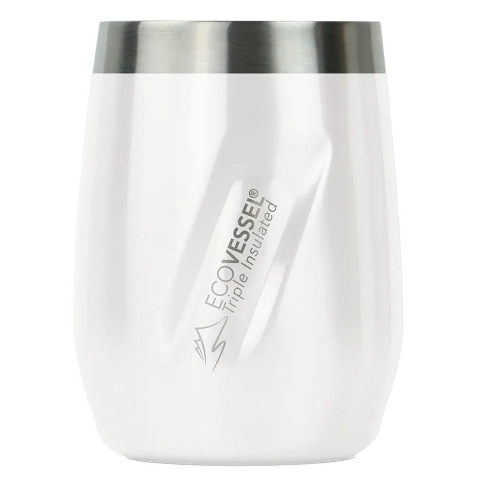 EcoVessel Port 10 Oz Trimax Triple Insulated Wine Cup/Rocks Glass W/Tritan Lid - White Pearl