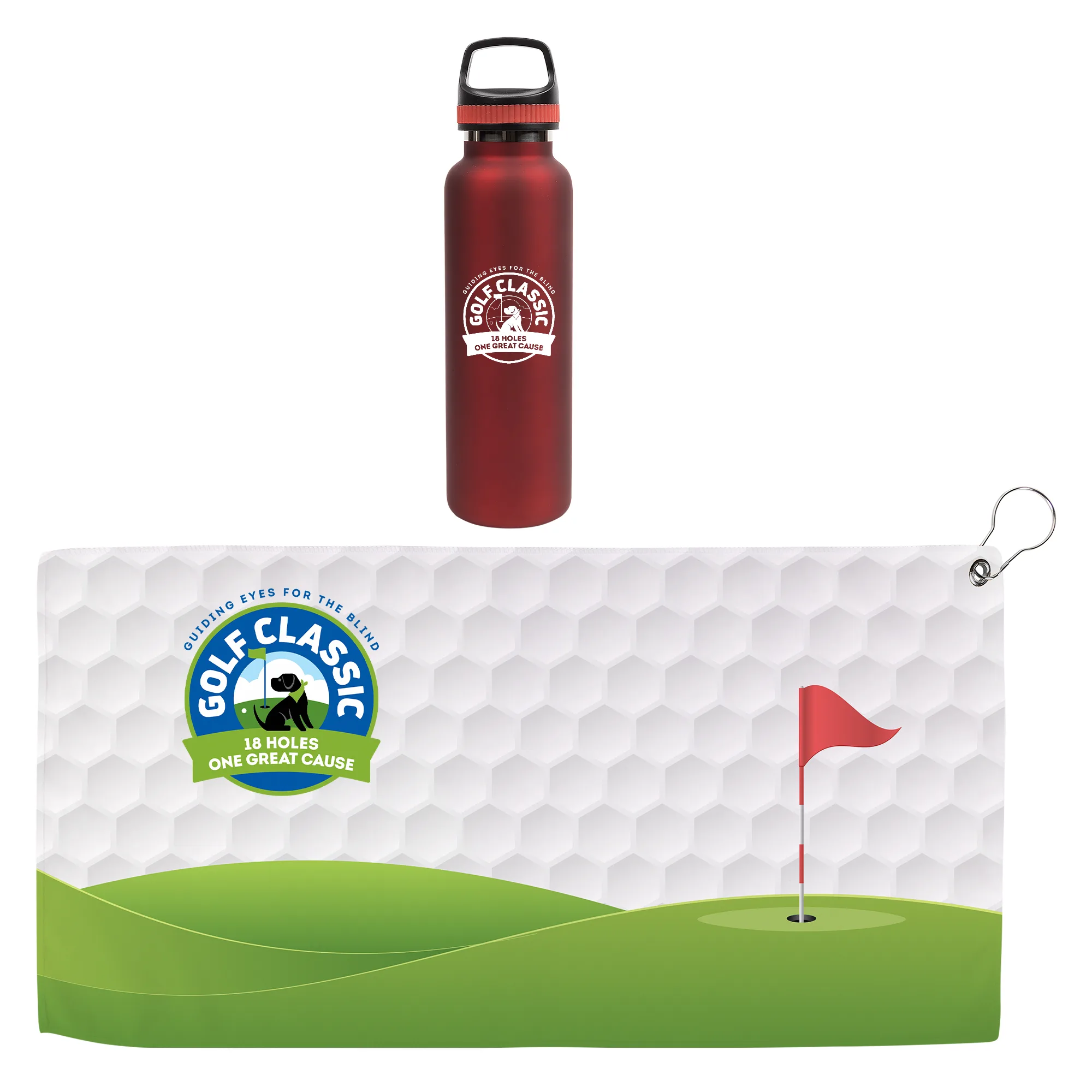 Hole in One 20 Oz. Satin Stainless Steel Insulated Bottle & Golf Towel Gift Set view 3