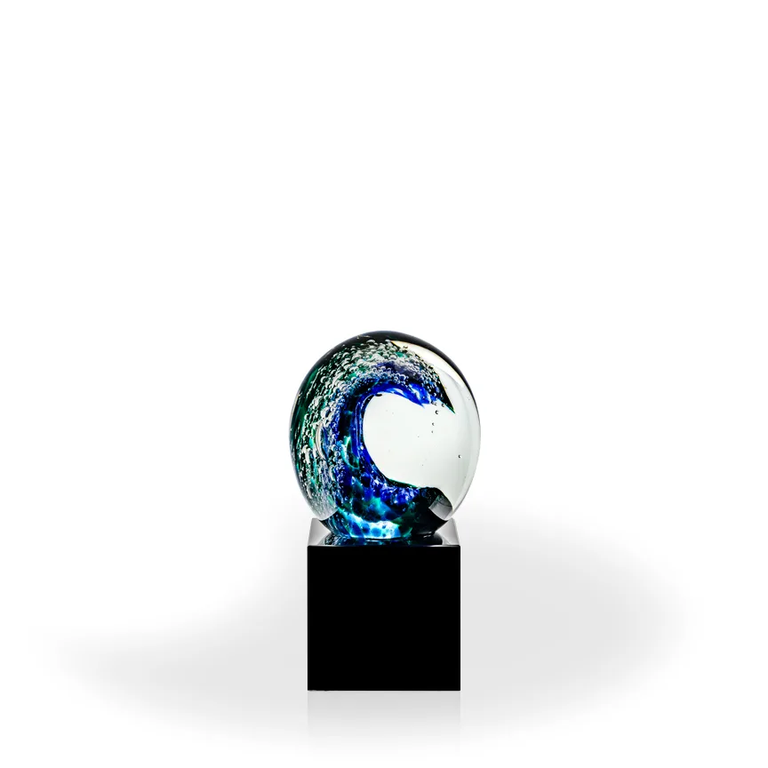 Swell Art Glass Sphere Award - Black Cube view 2
