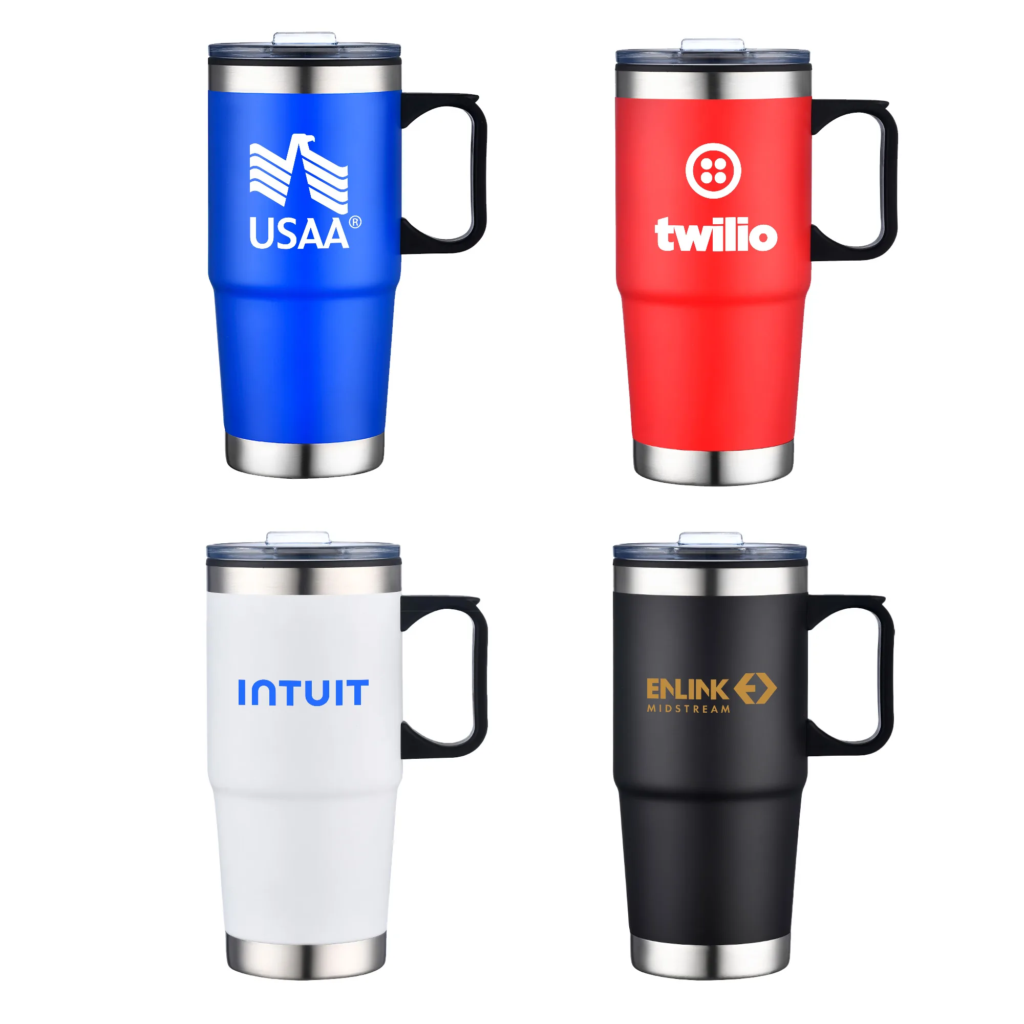 24 Oz. Double Wall Mug w/Clear Closure Lid and Handle