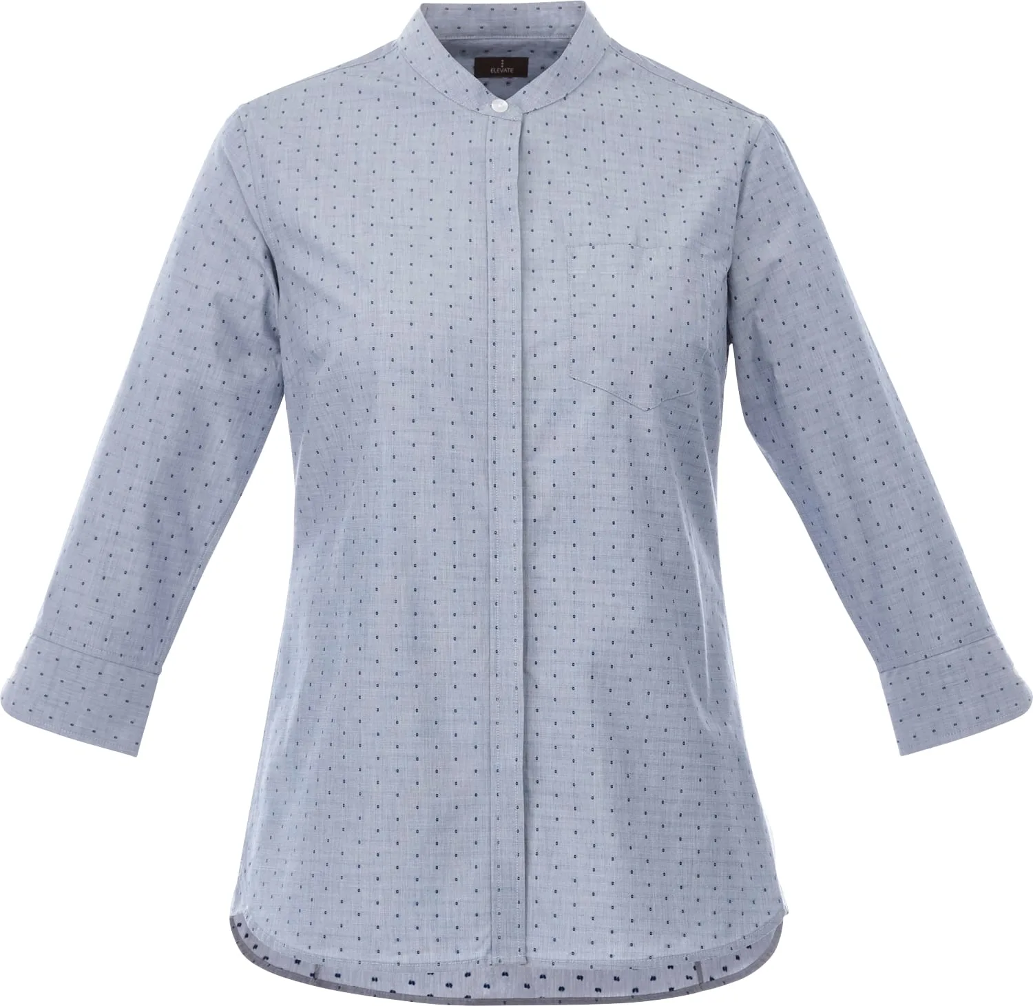 Women's HUNTINGTON Three Quarter Sleeve Dotted Mandarin Collar Button Up Shirt view 2