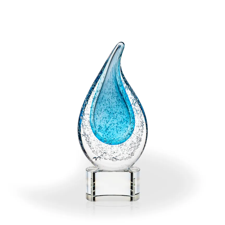 Rainey Blue Flame Art Glass Award - Clear Base view 2