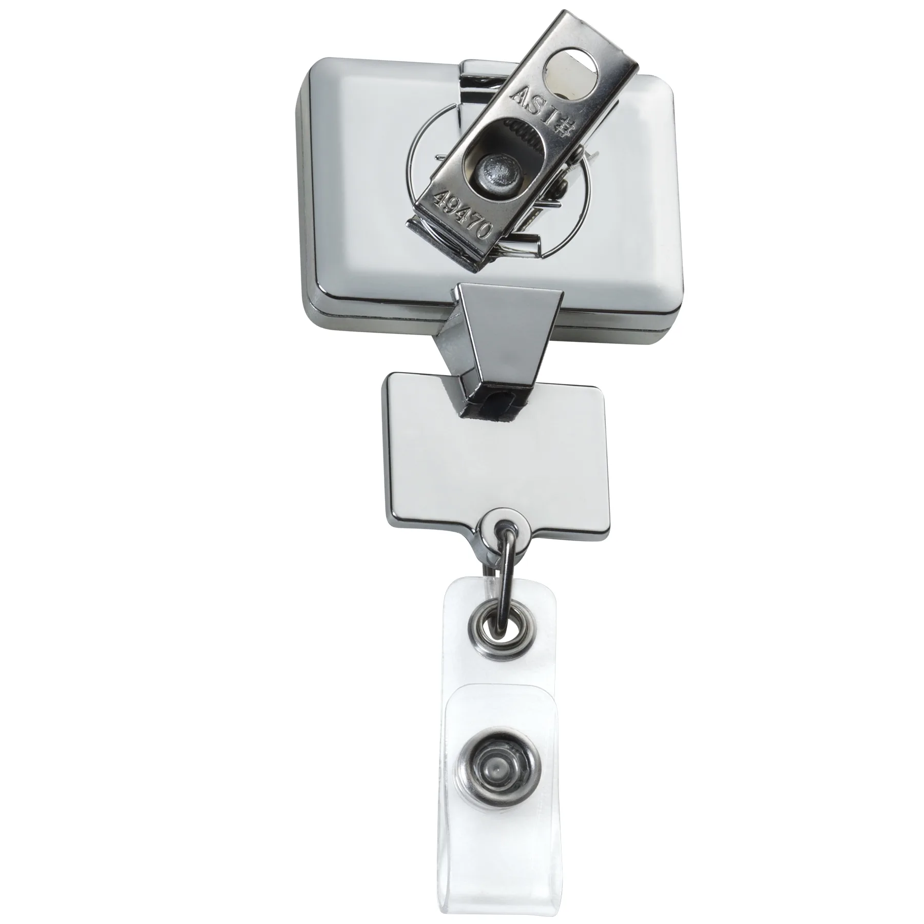 Chrome Double Up Rectangle Retractable Badge Reel view 3