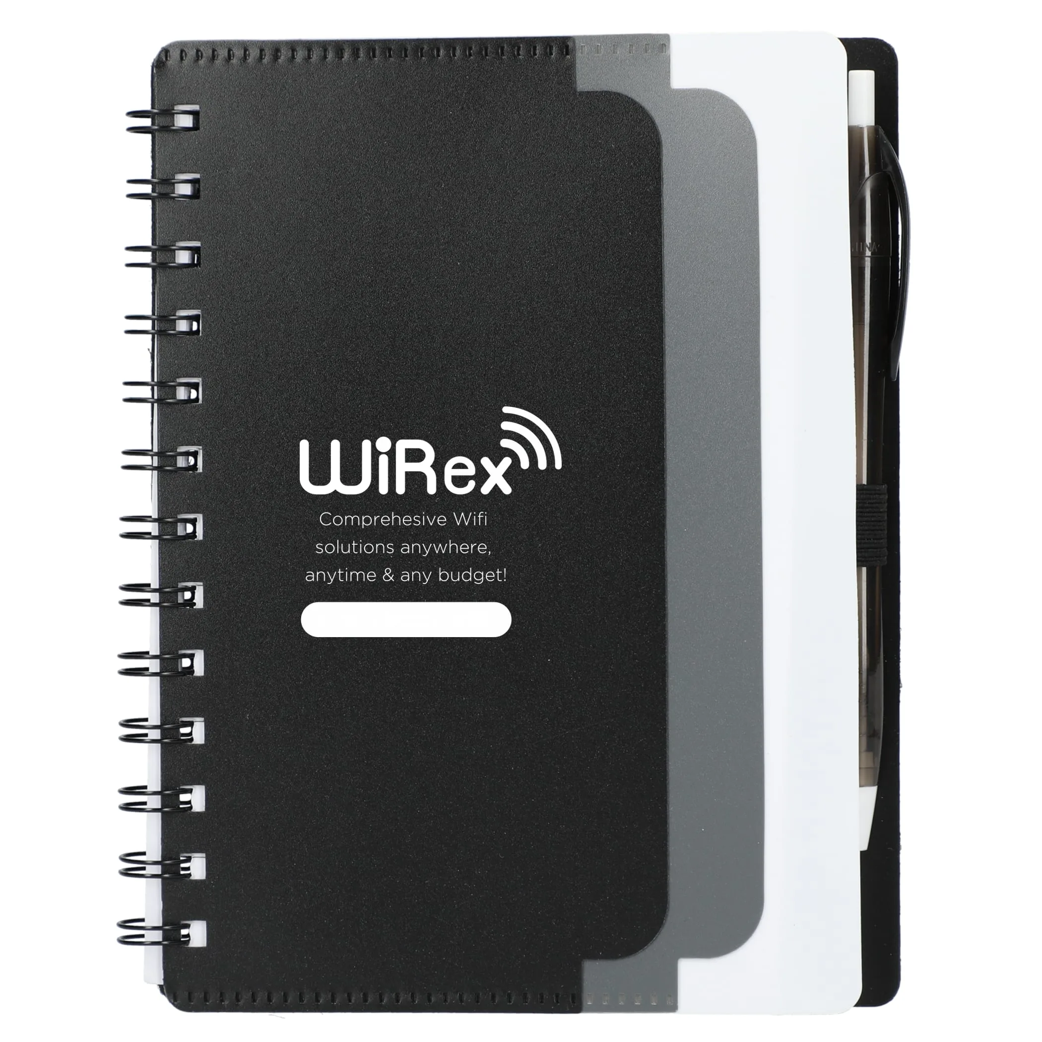 5'' x 7'' Recycled Dual Pocket Spiral Notebook w Pen
