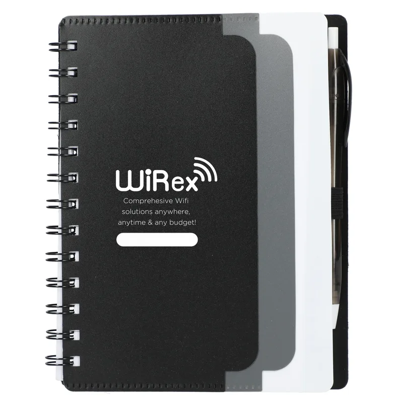 5'' x 7'' Recycled Dual Pocket Spiral Notebook w Pen